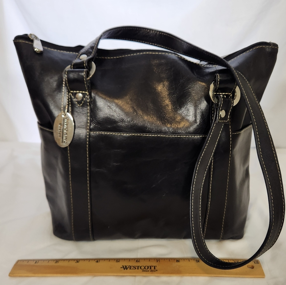 David King black leather handbag - tons of pockets